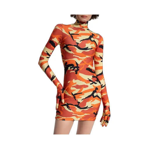 Camo Print Turtleneck Mini Dress