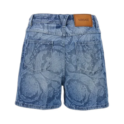 Denim Shorts With Baroque Print