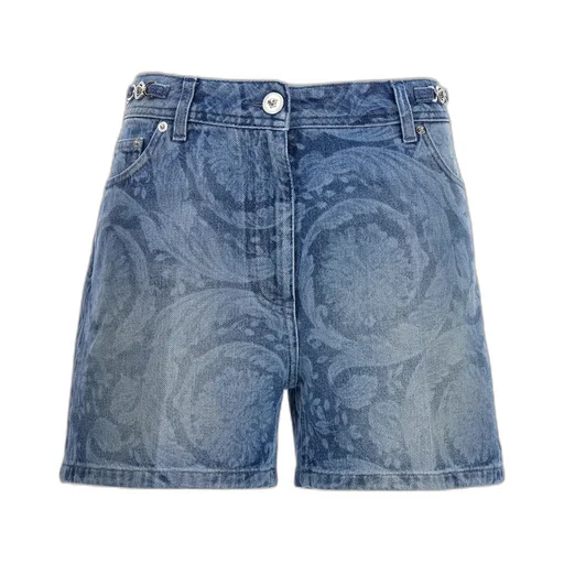Denim Shorts With Baroque Print