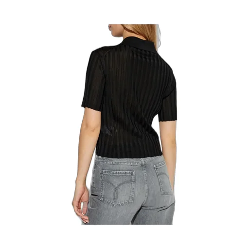 Ribbed Knit Polo Shirt