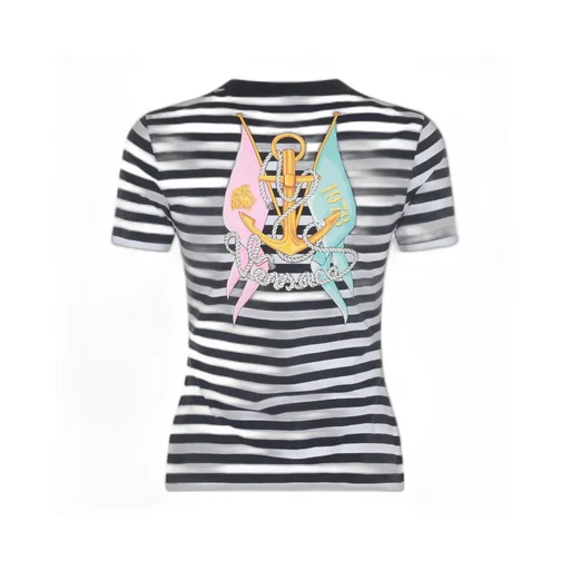 Striped T-Shirt With Anchor And Flags Print