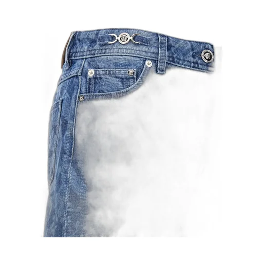 Denim Shorts With Baroque Print