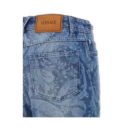 Denim Shorts With Baroque Print