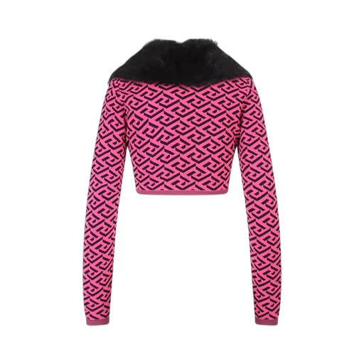 Cropped Cardigan With Fur Collar