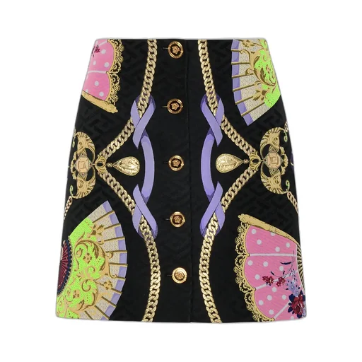 A-Line Mini Skirt With Chain And Fan Print