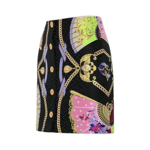 A-Line Mini Skirt With Chain And Fan Print