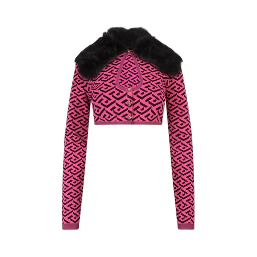 Cropped Cardigan With Fur Collar