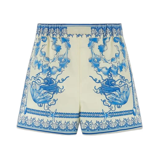 Medusa Print Silk Pajama Shorts