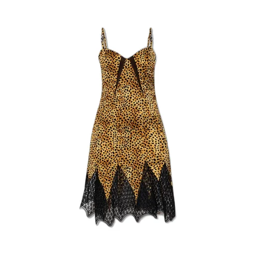 Leopard Print Slip Dress With Lace Trim