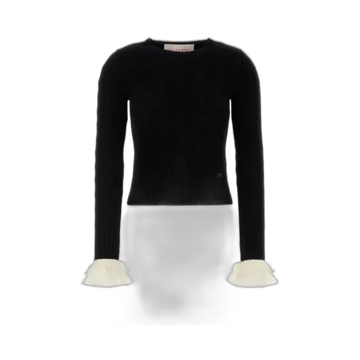 Cable Knit Sweater With Ruffled Cuffs