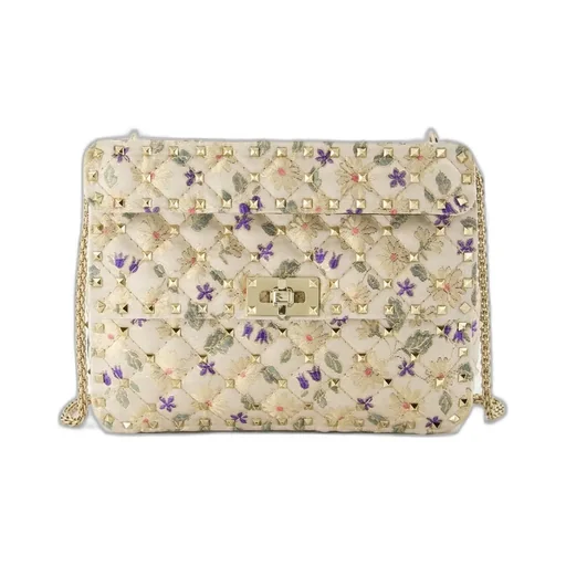 Quilted Shoulder Bag With Floral Embroidery