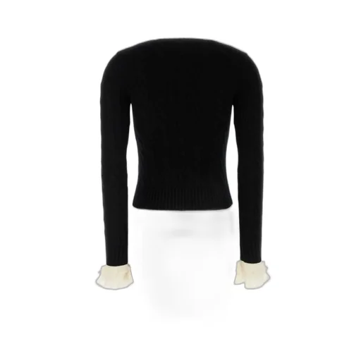 Cable Knit Sweater With Ruffled Cuffs