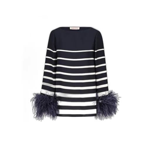 Striped Mini Dress With Feather Cuffs