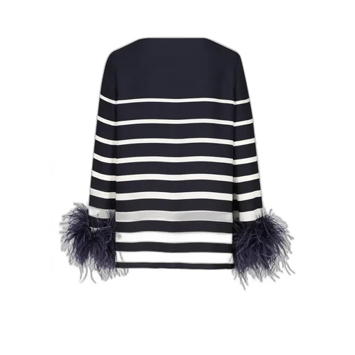 Striped Mini Dress With Feather Cuffs