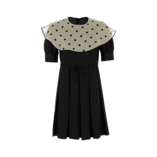 Pleated Dress With Polka Dot Cape