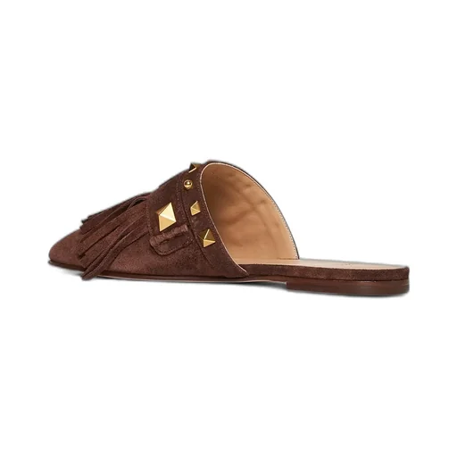 Mules With Studs And Fringes