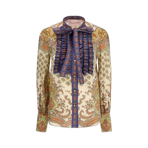 Paisley Print Silk Shirt With Ruffles