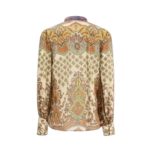 Paisley Print Silk Shirt With Ruffles