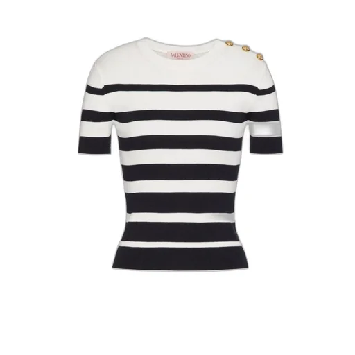 Striped Knit Top With Button Detail