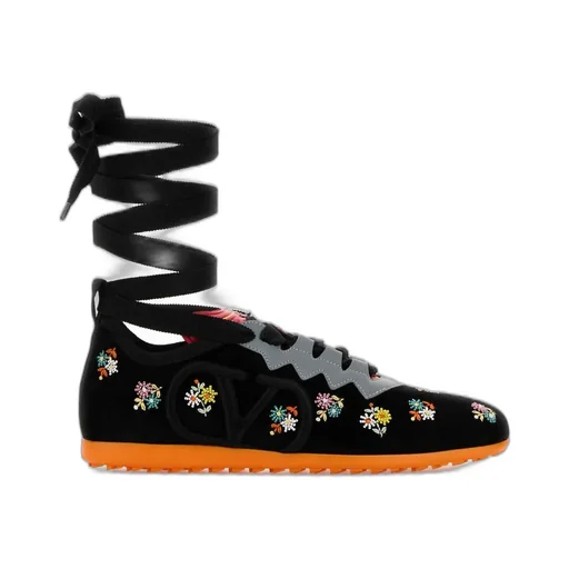 Embellished Sneakers With Lace-Up Ribbons
