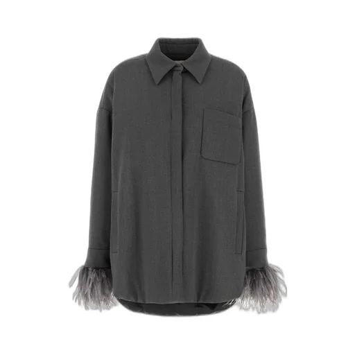Oversized Shirt With Feather Trim