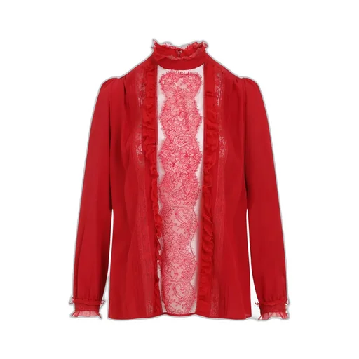 High Neck Lace Trim Blouse