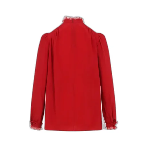 High Neck Lace Trim Blouse