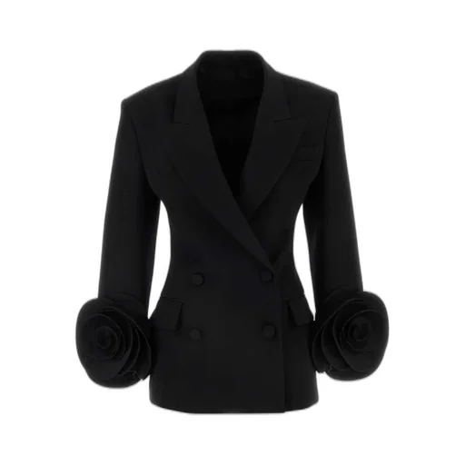Double-Breasted Blazer With Rose Detail