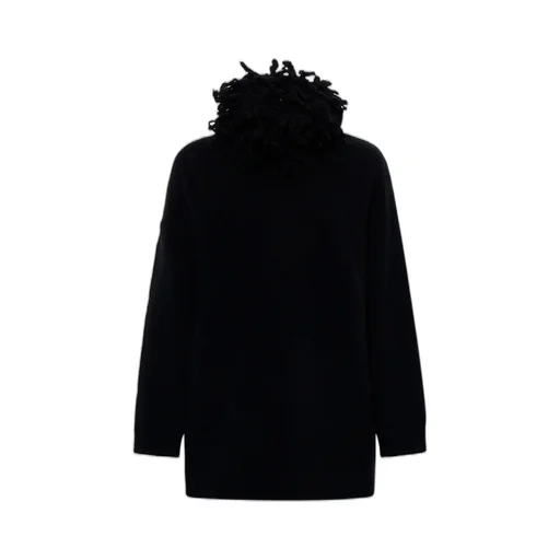 Turtleneck Sweater With Fringed Collar