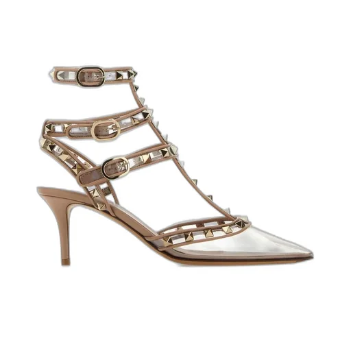 Studded Leather And Pvc Slingback Pumps
