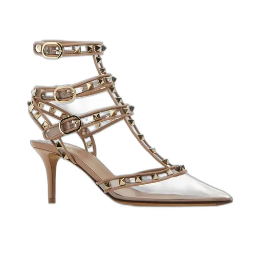 Studded Leather And Pvc Slingback Pumps