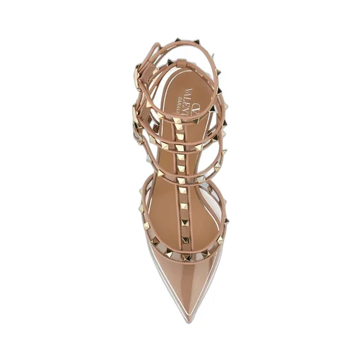 Studded Leather And Pvc Slingback Pumps