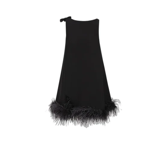 Feather-Trimmed Mini Dress