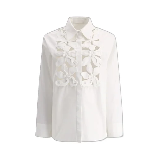 Cotton Poplin Shirt With Floral Appliqué