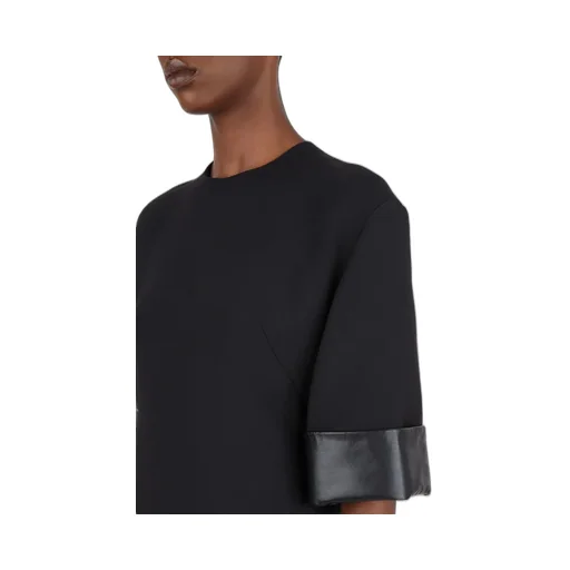 Shift Dress With Leather Trim