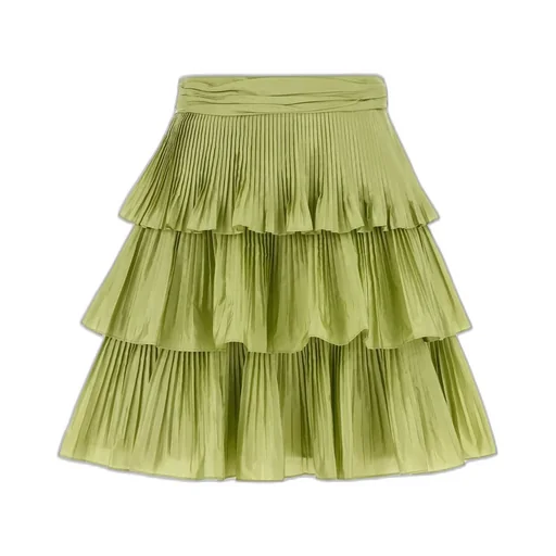 Tiered Pleated Midi Skirt