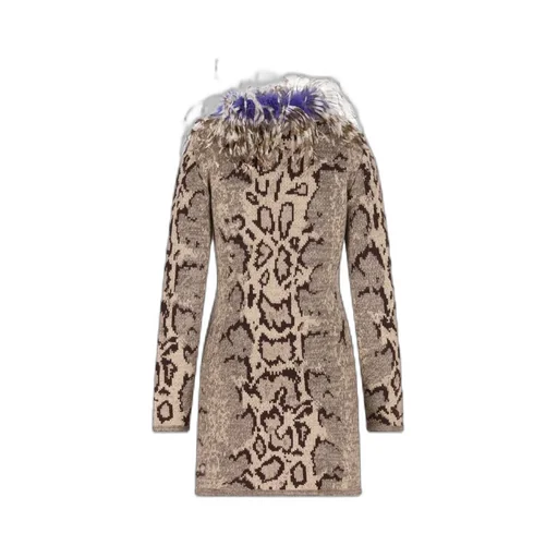 Snakeskin Print Coat With Feather Trim