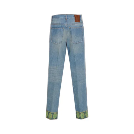 High-Waisted Straight Leg Jeans With Embroidered Cuffs