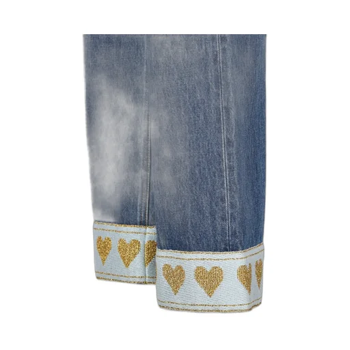 High-Waisted Flared Jeans With Heart Embroidery
