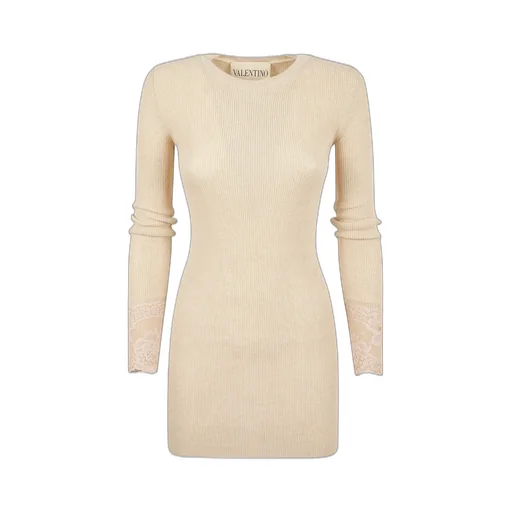 Ribbed Knit Dress With Lace Trim