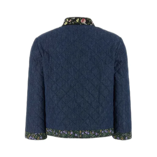 Quilted Denim Jacket With Floral Trim