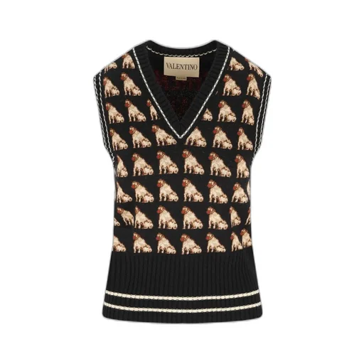 V-Neck Sweater Vest With Dog Print