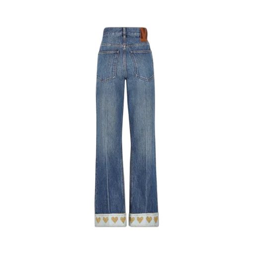 High-Waisted Flared Jeans With Heart Embroidery