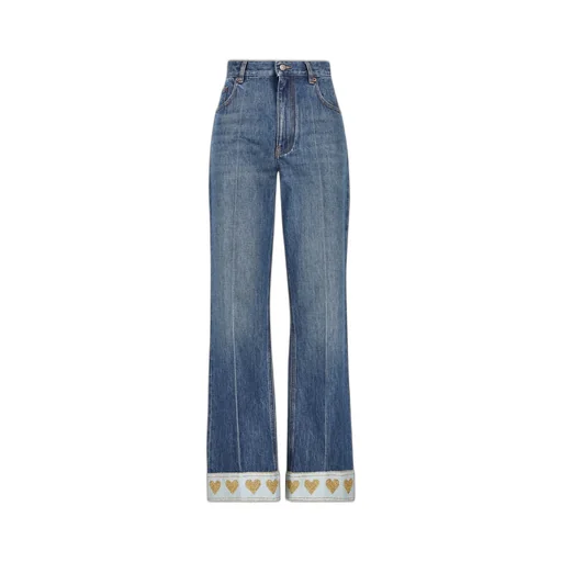 High-Waisted Flared Jeans With Heart Embroidery