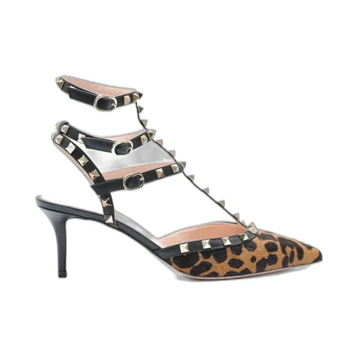 Valentino Garavani Rockstud Leopard Print Calf Hair Slingback Pumps