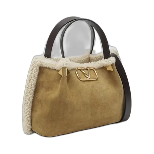 Vlogo Shearling Trim Tote Bag