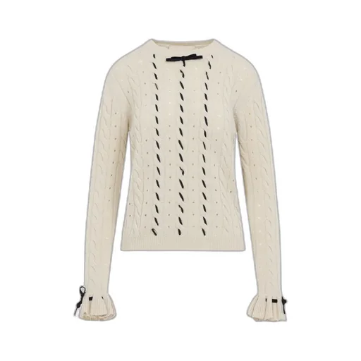 Cable Knit Sweater With Rhinestones And Bows
