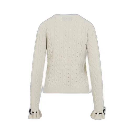 Cable Knit Sweater With Rhinestones And Bows