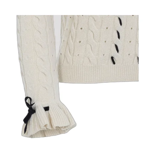 Cable Knit Sweater With Rhinestones And Bows