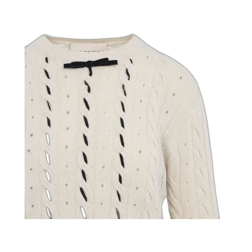 Cable Knit Sweater With Rhinestones And Bows